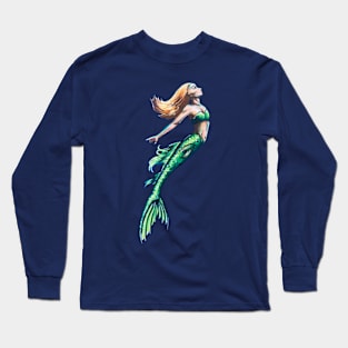 Green Tailed Mermaid Art Long Sleeve T-Shirt